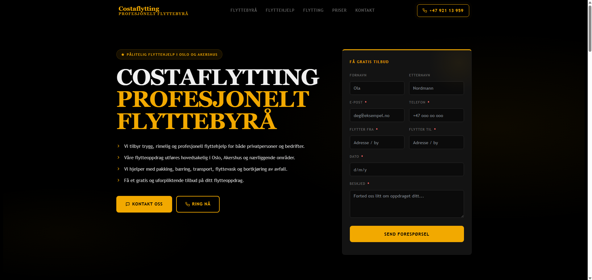 Costaflytting website design