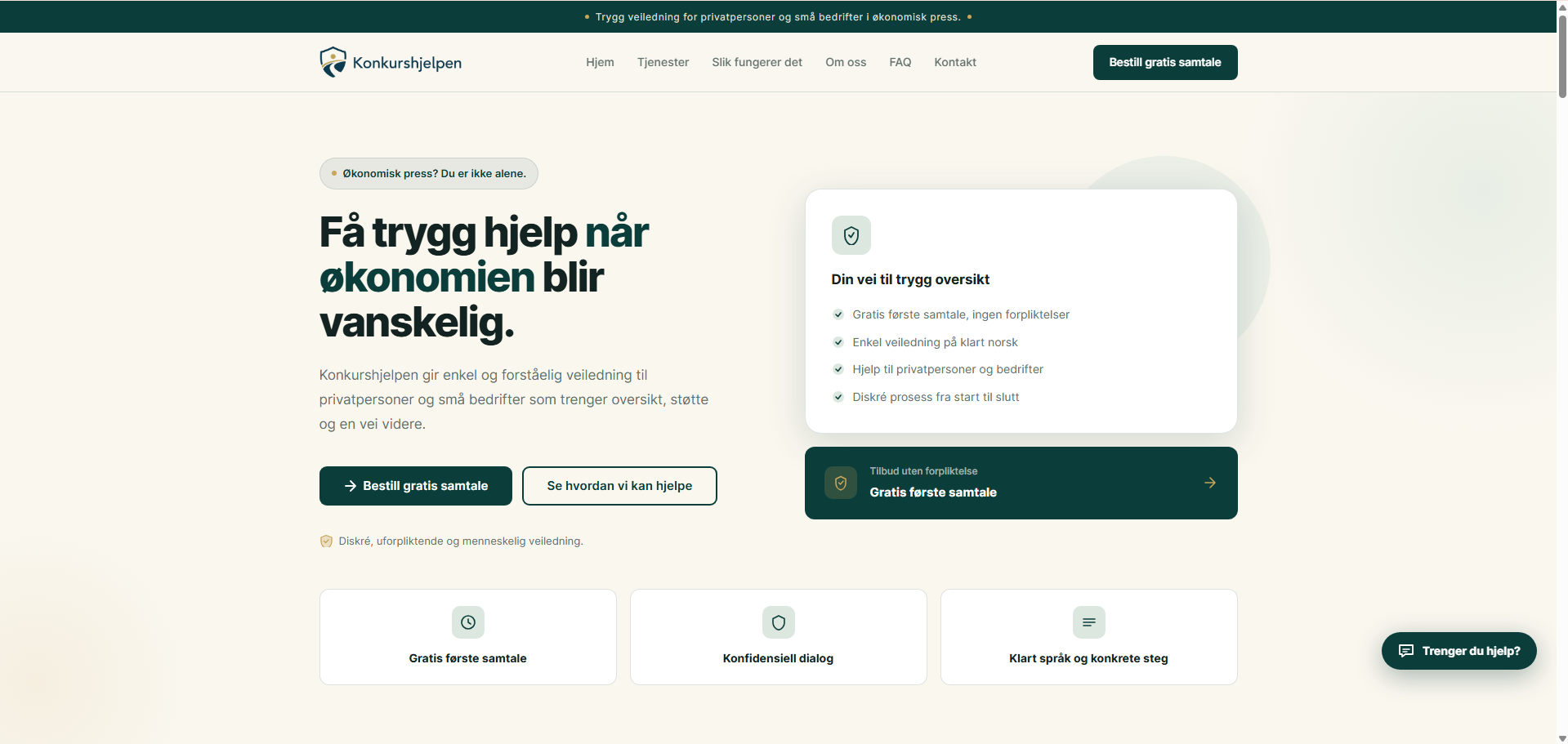 Konkurshjelpen website design